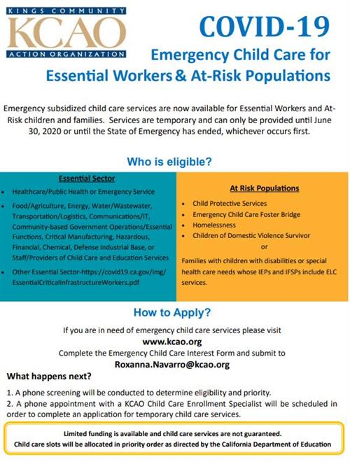 COVID-19 Emergency Child Care Flyer 
